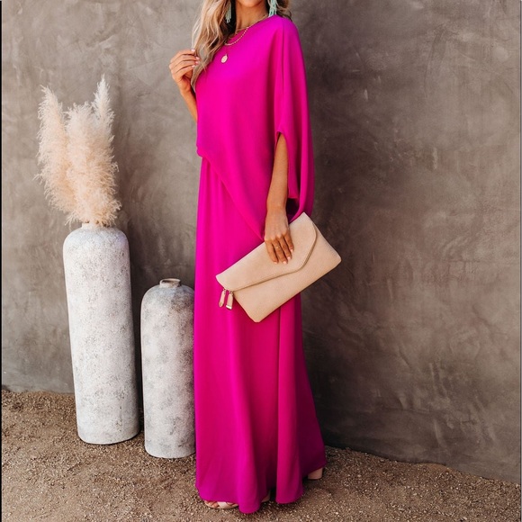 Womens Vici One Shoulder Pink Long Dress Size Large New with tags - Picture 9 of 16